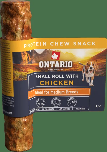 Žvýkací pochoutka Ontario Protein malá rolka pro střední plemena kuřecí 12,7 cm