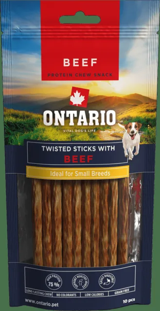 Žvýkací pochoutka Ontario Protein točené tyčinky pro malá plemena hovězí 12,7 cm 10 ks