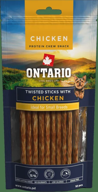 Žvýkací pochoutka Ontario Protein točené tyčinky pro malá plemena kuřecí 12,7 cm 10 ks