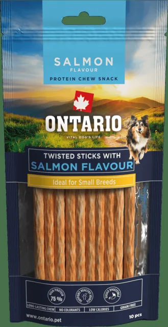 Žvýkací pochoutka Ontario Protein točené tyčinky pro malá plemena  s příchutí lososa 12,7 cm 10 ks