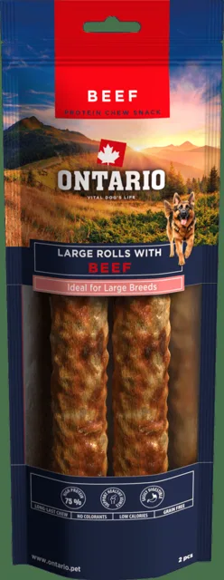 Žvýkací pochoutka Ontario Protein velká rolka pro velká plemena hovězí 25,4 cm 2 ks