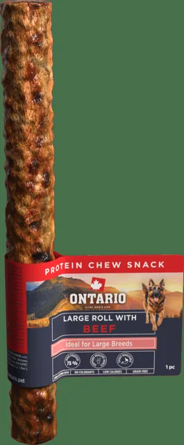 Žvýkací pochoutka Ontario Protein velká rolka pro velká plemena hovězí 25,4 cm