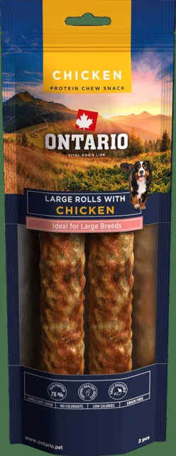Žvýkací pochoutka Ontario Protein velká rolka pro velká plemena kuřecí 25,4 cm 2 ks