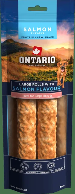 Žvýkací pochoutka Ontario Protein velká rolka pro velká plemena  s příchutí lososa 25,4 cm 2 ks