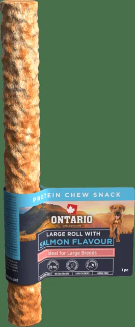 Žvýkací pochoutka Ontario Protein velká rolka pro velká plemena  s příchutí lososa 25,4 cm