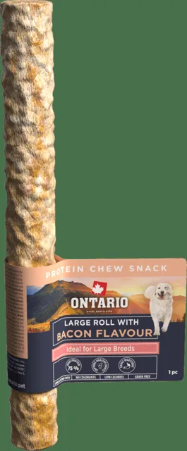 Žvýkací pochoutka Ontario Protein velká rolka pro velká plemena s příchutí slaniny 25,4 cm